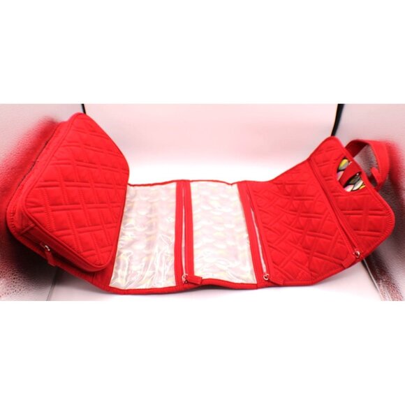 Vera Bradley Red Quilted Hanging Travel Organizer Cosmetic Toiletries Case 11x9" - Picture 3 of 13